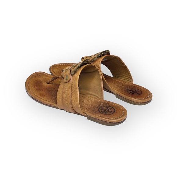 Tory Burch 𐮛 Amanda Double T Reva Thong Sandal 𐮛 Tan Leather 𐮛 Miller 𐮛 8.5 - Picture 7 of 17